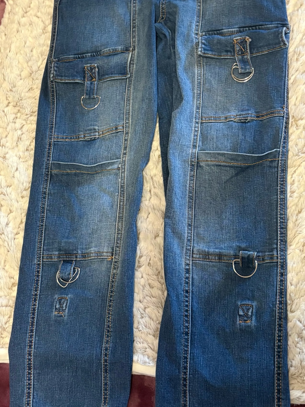 Men's Blue Utility Cargo Jeans with Ring Details